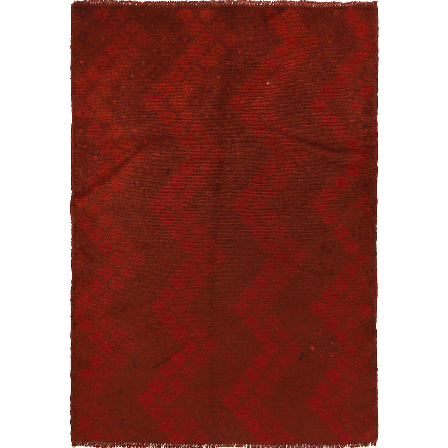 Overdyed Area Rug Handmade Red Geometric 3x5 ft