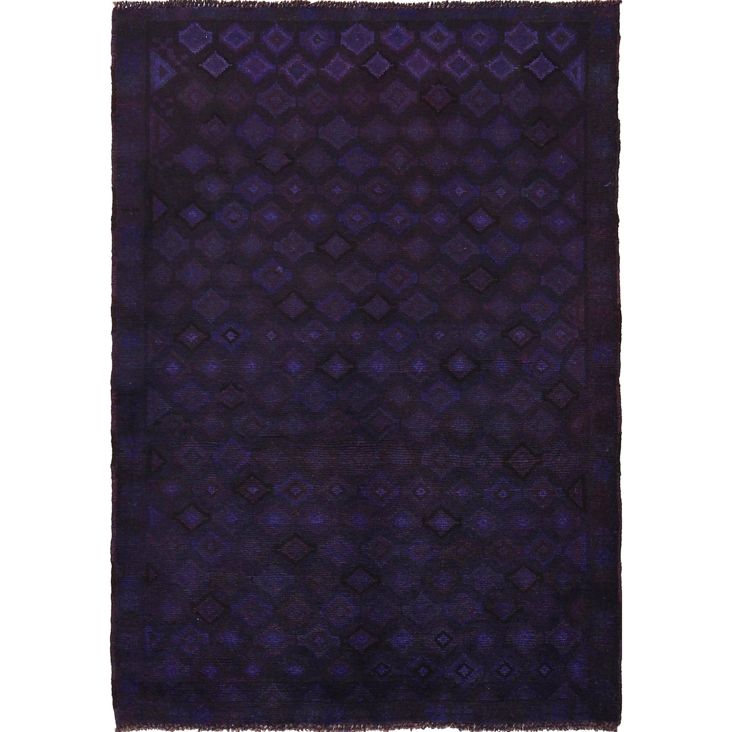 Overdyed Area Rug Handmade Purple Geometric 2x4 ft