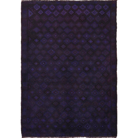Overdyed Area Rug Handmade Purple Geometric 2x4 ft