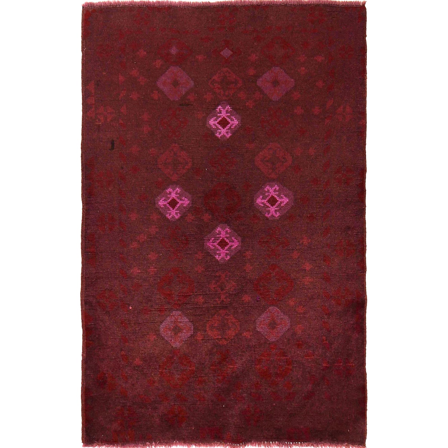 Overdyed Area Rug Handmade Pink Geometric 3x5 ft