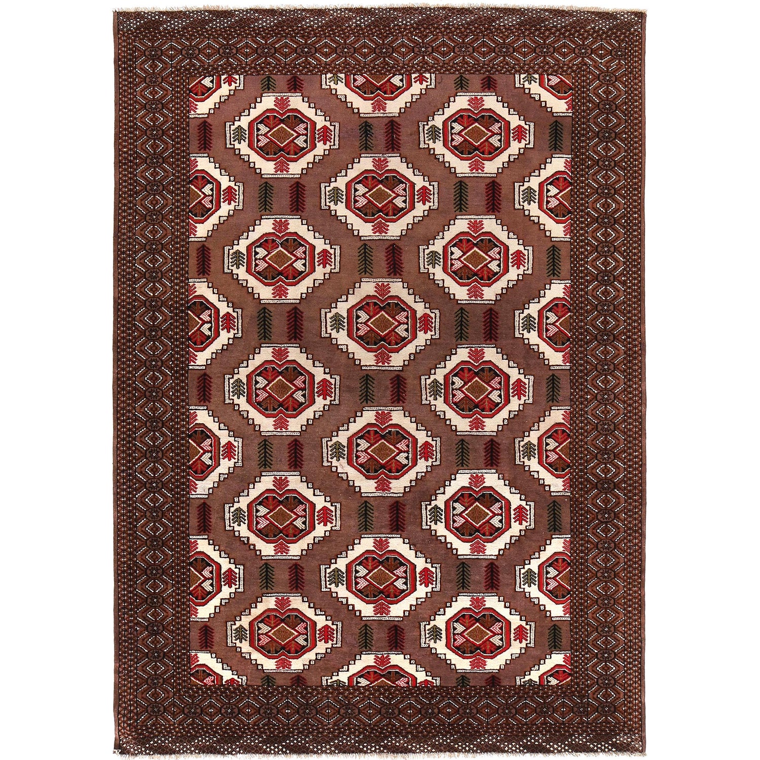 Baluchi Rug Handmade Brown Geometric 6x9 ft
