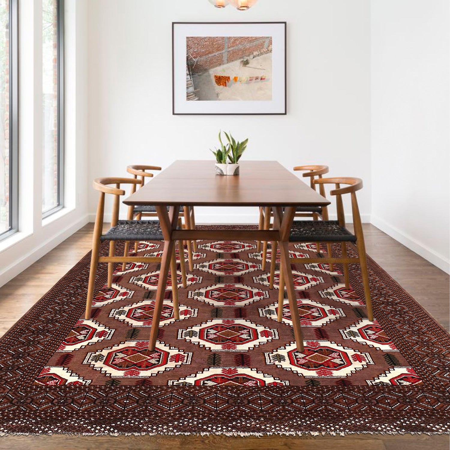 Baluchi Rug Handmade Brown Geometric 6x9 ft