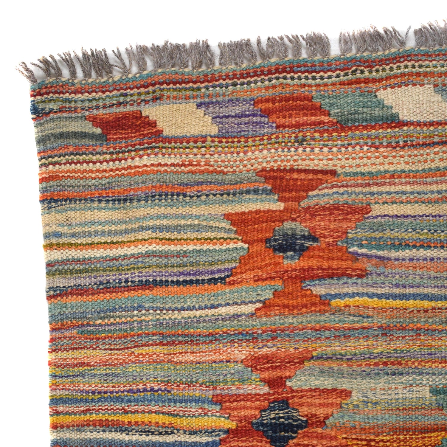 Hand-Knotted Multi Geometric Vegetable Kilim Area Rug – 3' 3" x 4' 9" ft (100 x 146 cm) | SKU: B29438