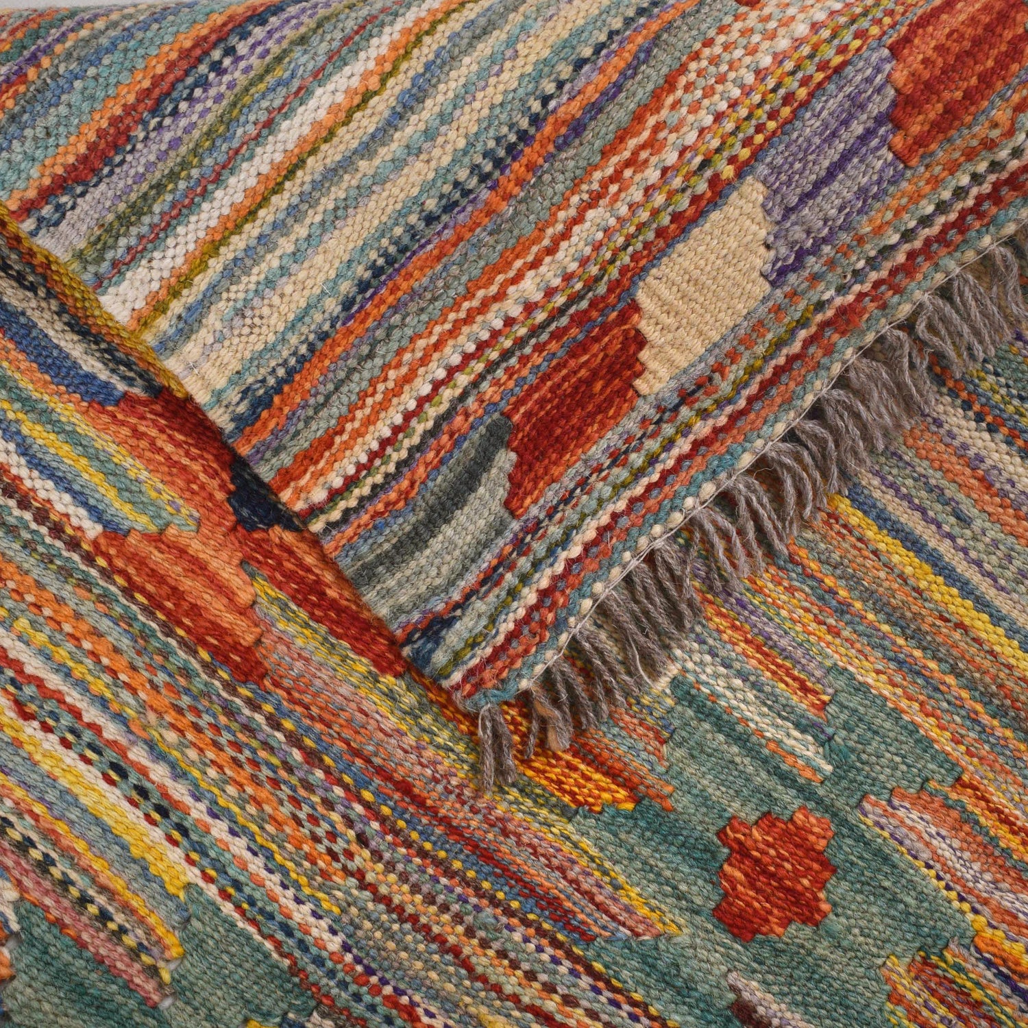 Hand-Knotted Multi Geometric Vegetable Kilim Area Rug – 3' 3" x 4' 9" ft (100 x 146 cm) | SKU: B29438