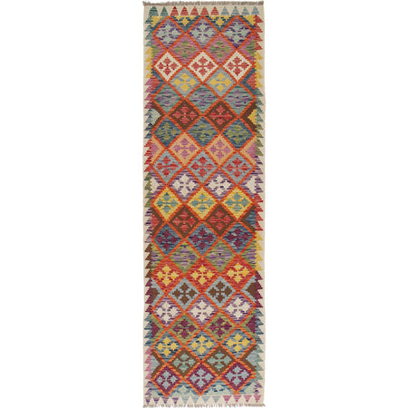 Handmade Multi Kilim Geometric 10' Runner