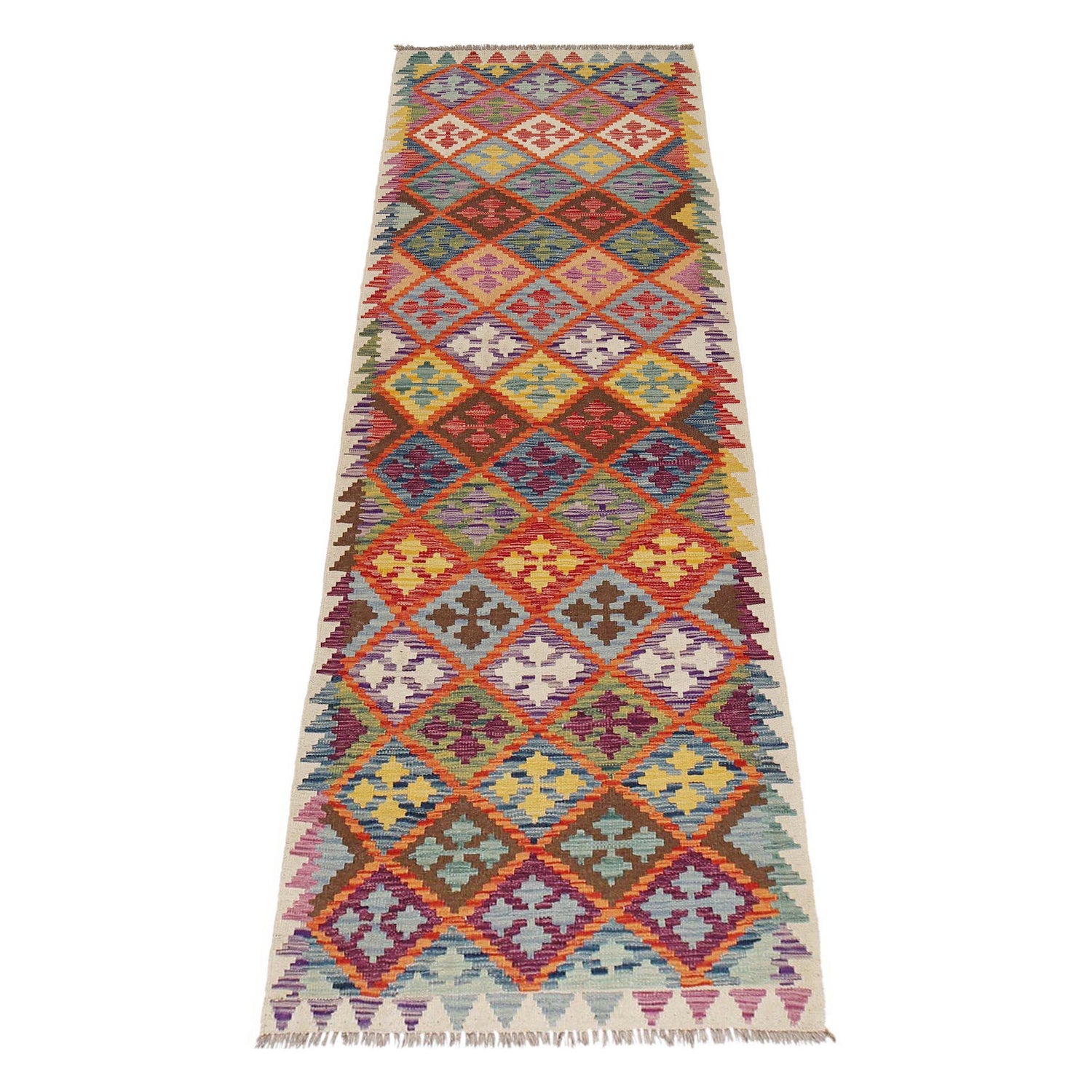 Handmade Multi Kilim Geometric 10' Runner