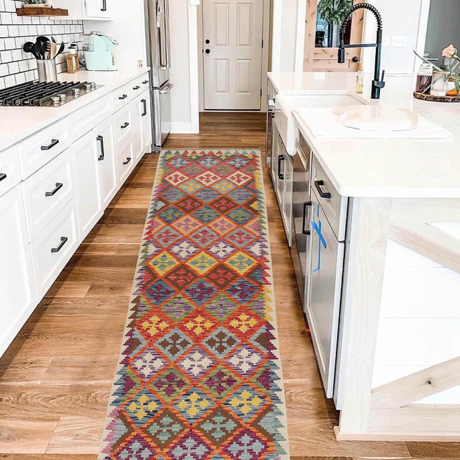 Handmade Multi Kilim Geometric 10' Runner