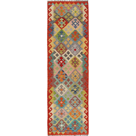 Handmade Multi Kilim Geometric 10' Runner