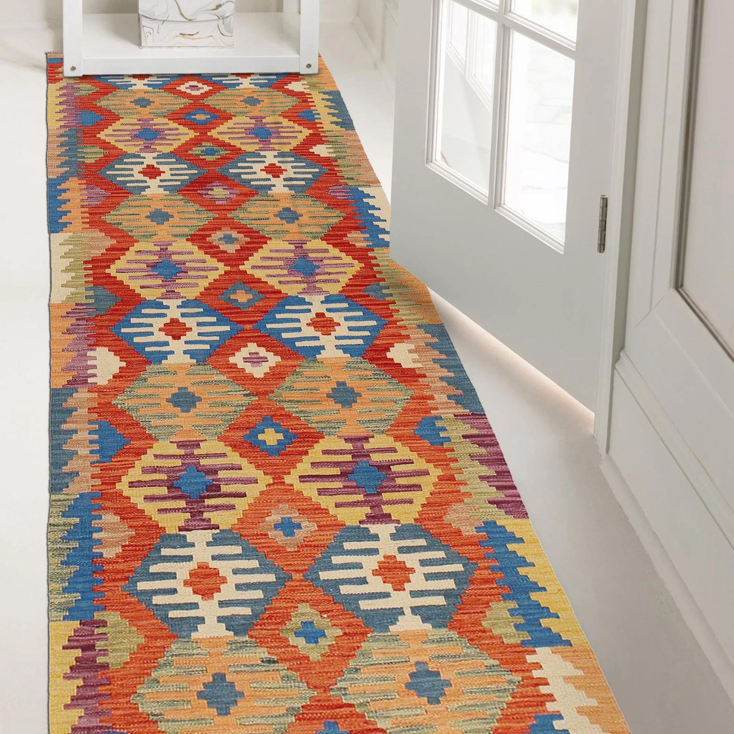Handmade Multi Kilim Geometric 10' Runner