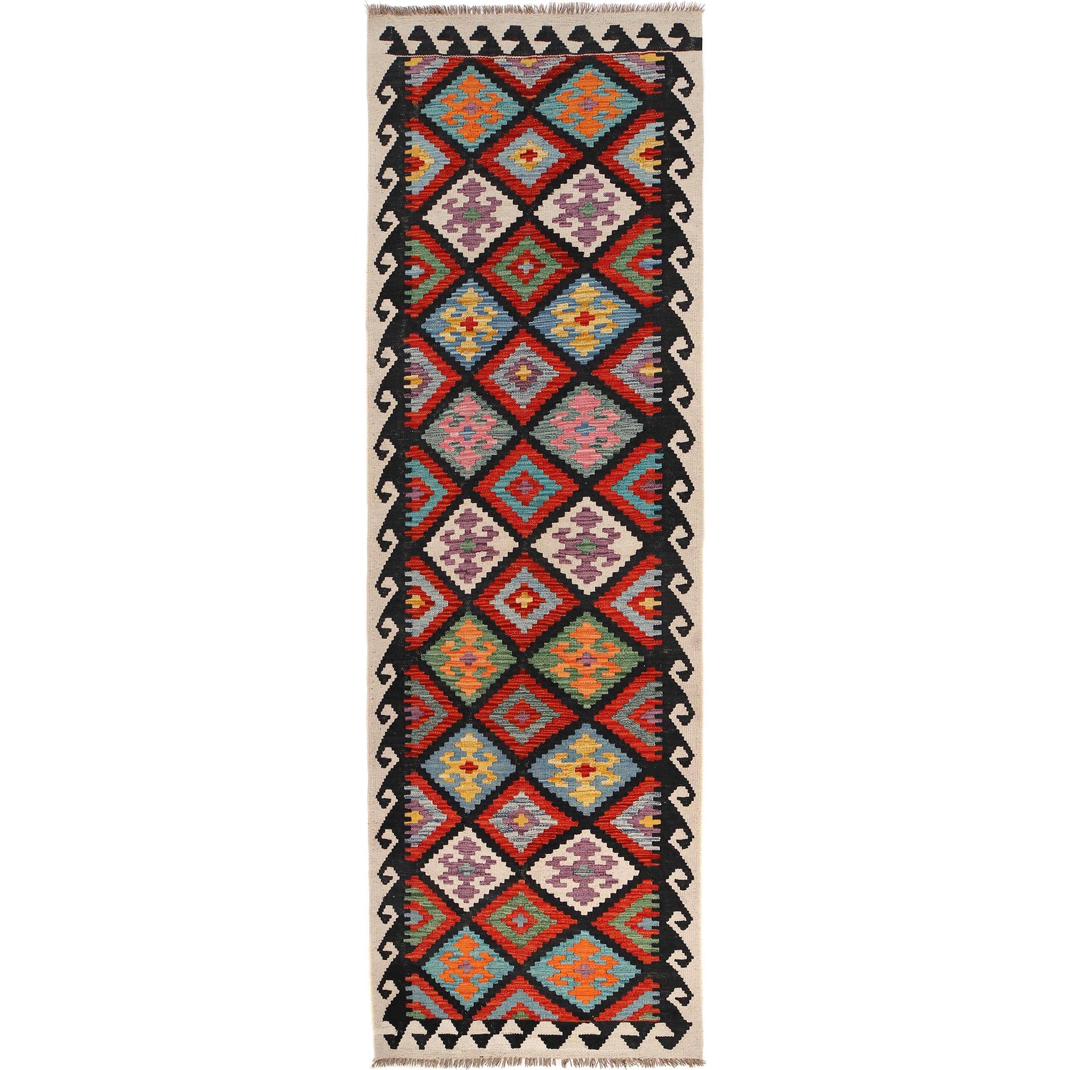 Handmade Multi Kilim Geometric 10' Runner