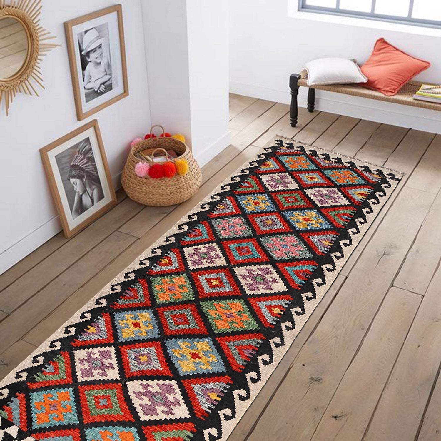 Handmade Multi Kilim Geometric 10' Runner