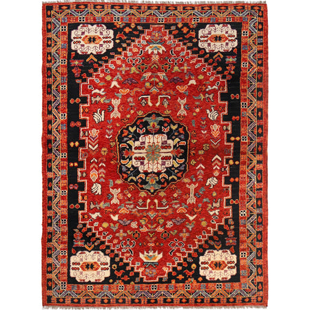 Shirazi Area Rug Handmade Red Medallion 5x8 ft