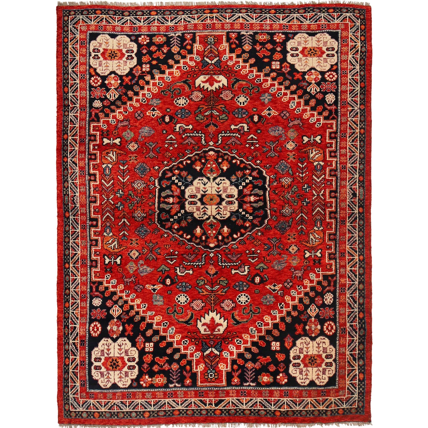 Shirazi Area Rug Handmade Red Medallion 5x8 ft