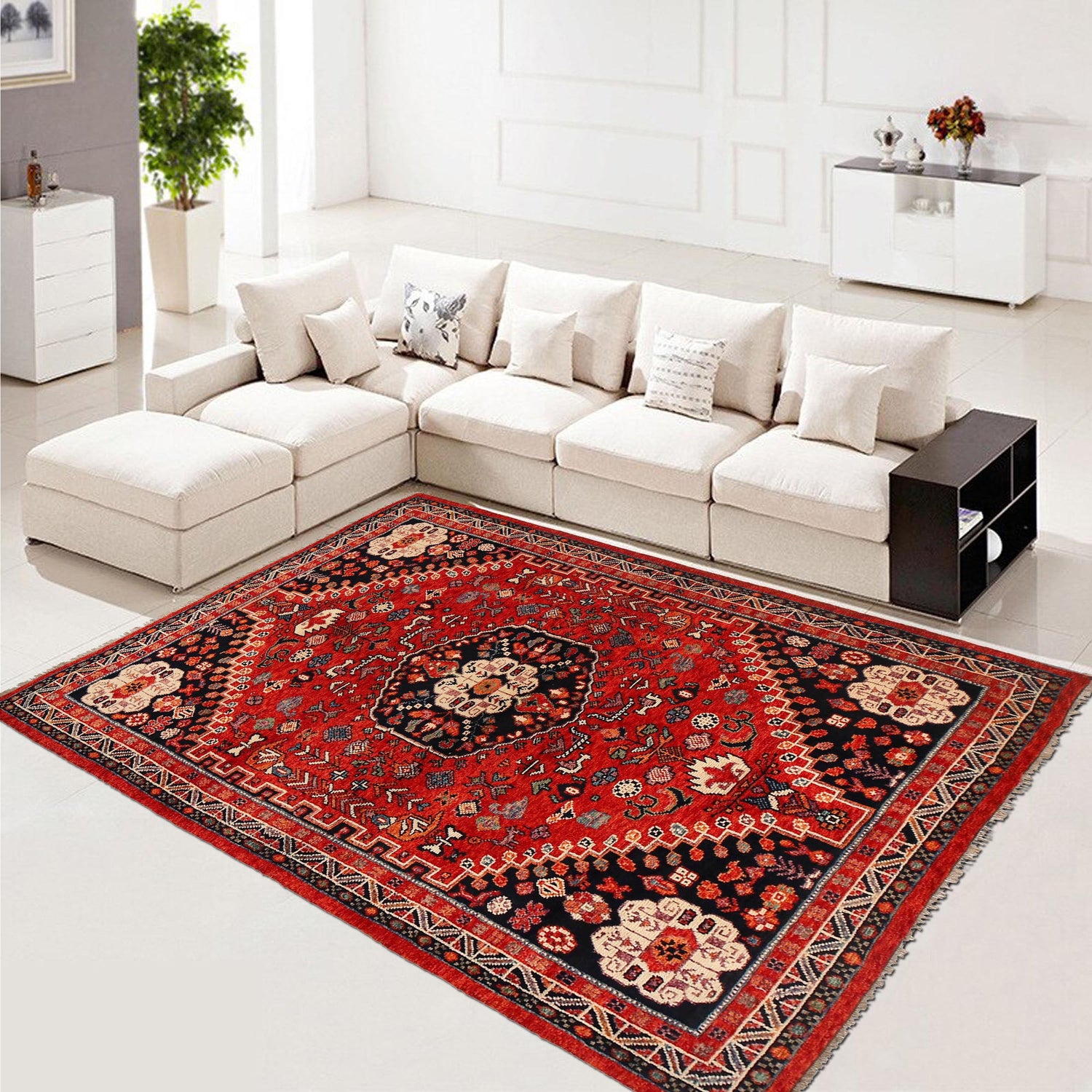 Shirazi Area Rug Handmade Red Medallion 5x8 ft