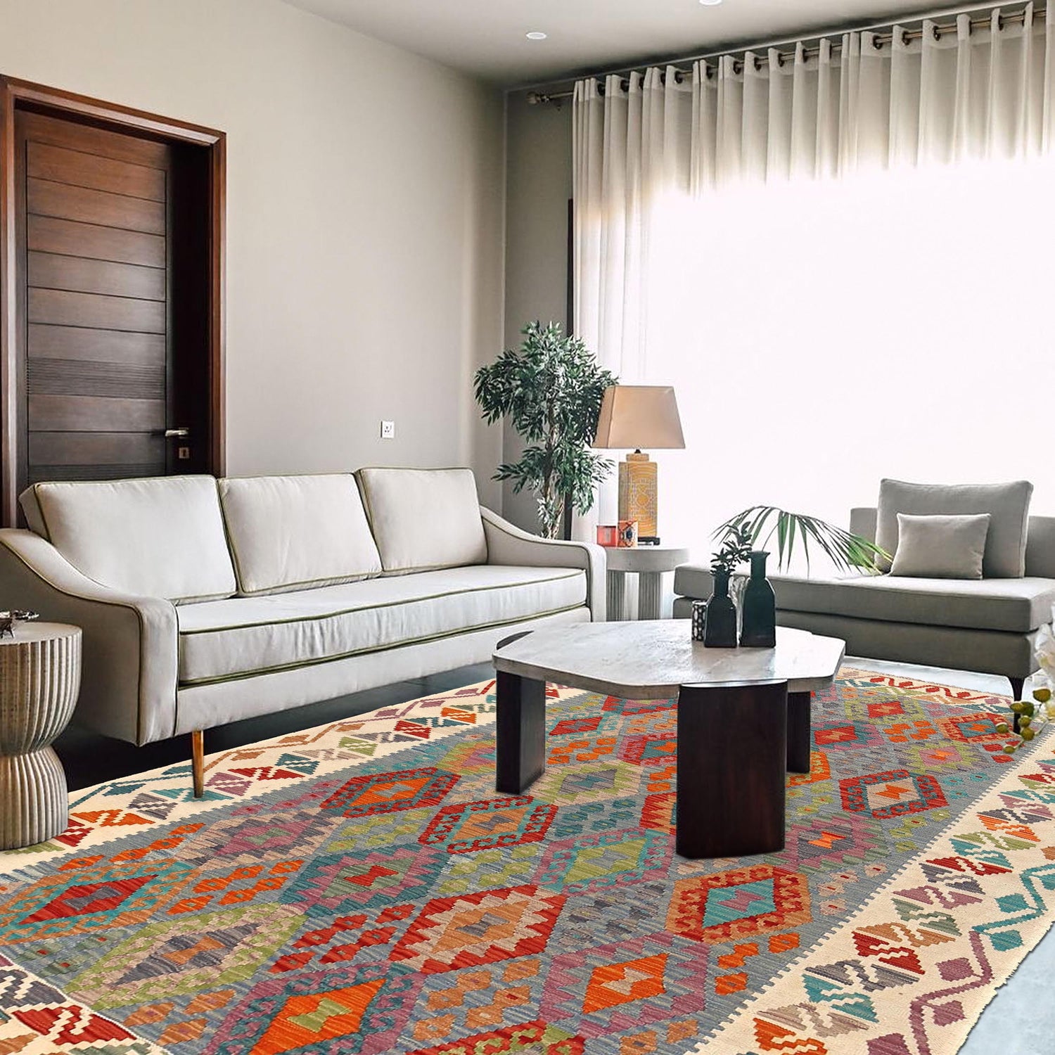 Handmade Multi Kilim Geometric 5x8 ft