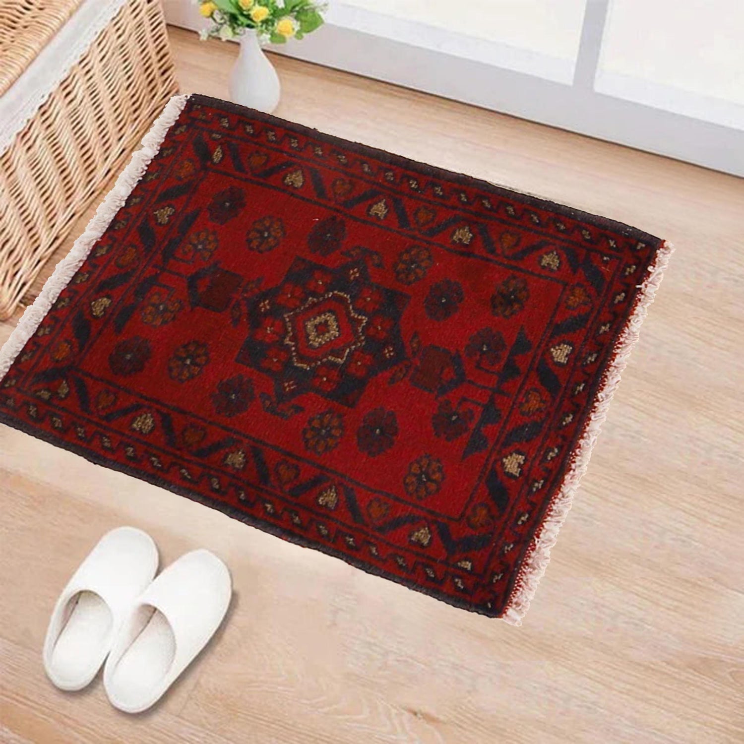 Handmade Wool Doormat Red Floral