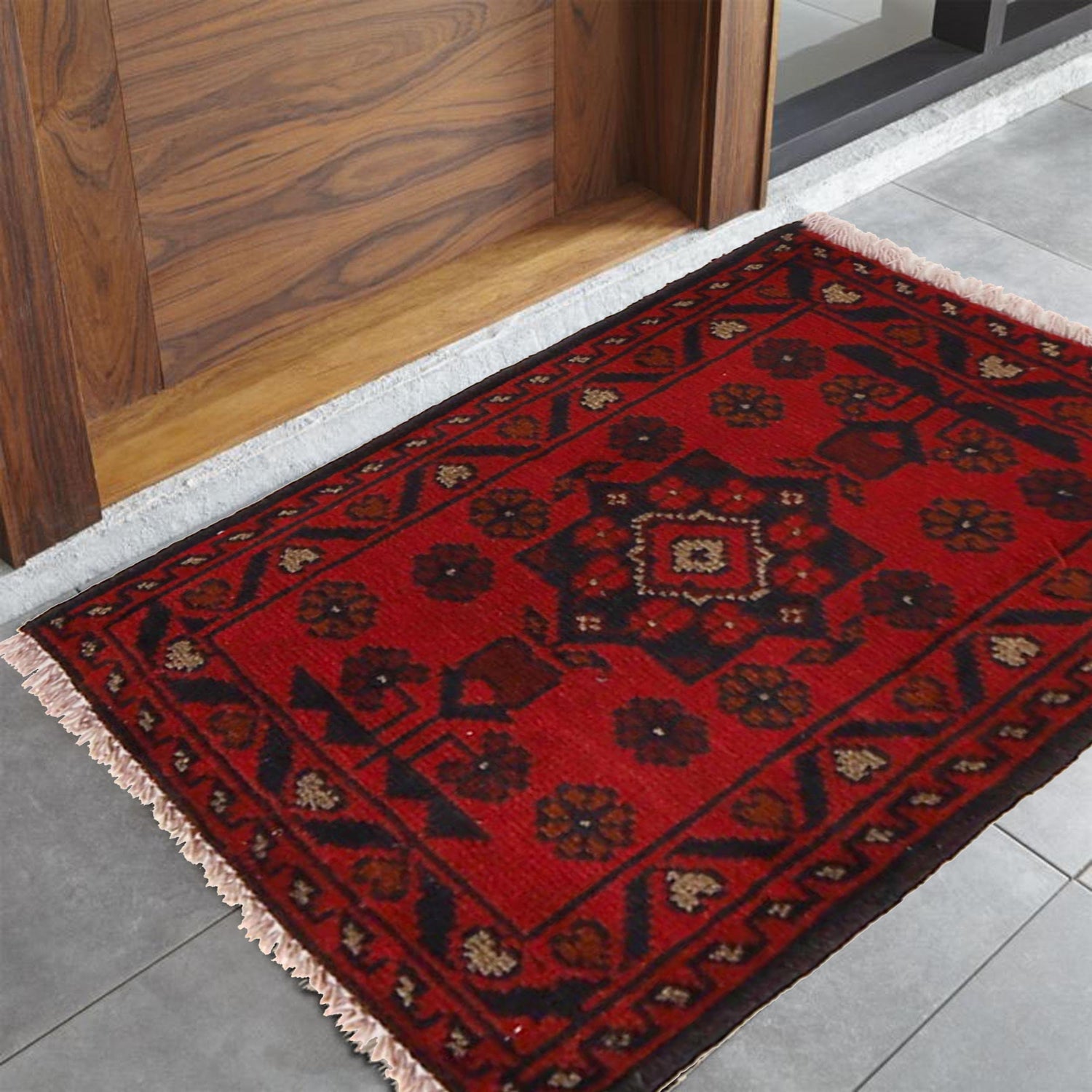 Handmade Wool Doormat Red Floral