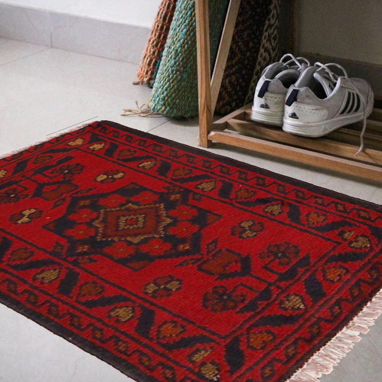 Handmade Wool Doormat Red Floral