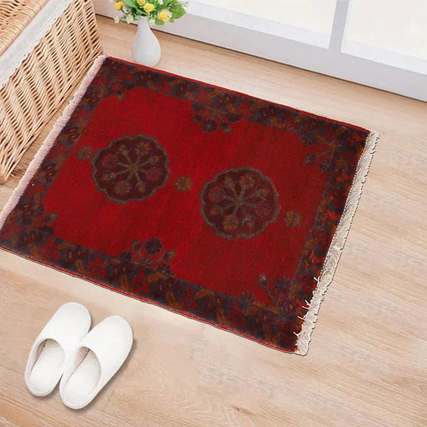 Handmade Wool Doormat Red Floral