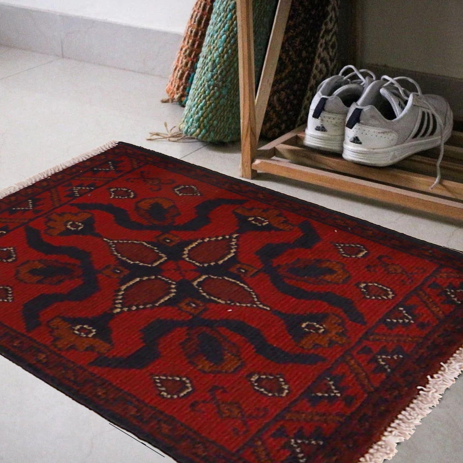 Handmade Wool Doormat Red Floral