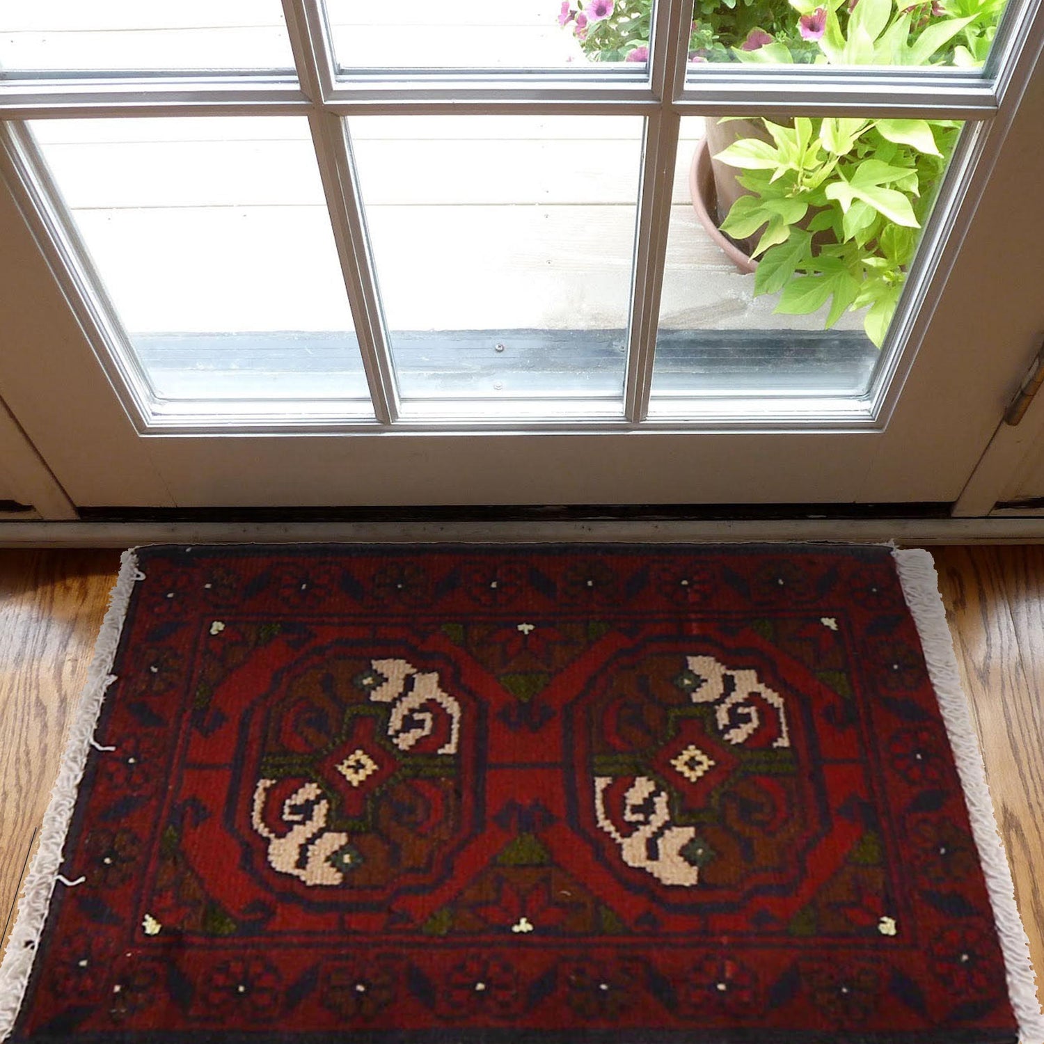 Handmade Wool Doormat Red Floral