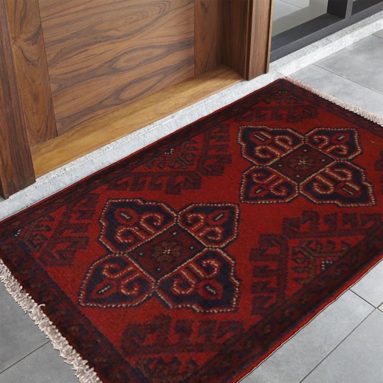 Handmade Wool Doormat Red Floral
