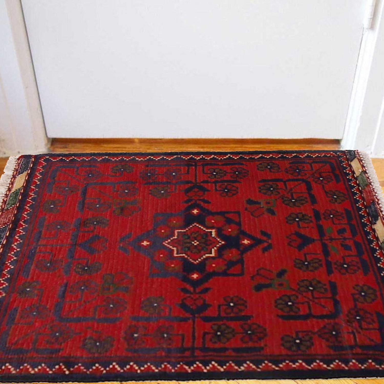 Handmade Wool Doormat Red Floral