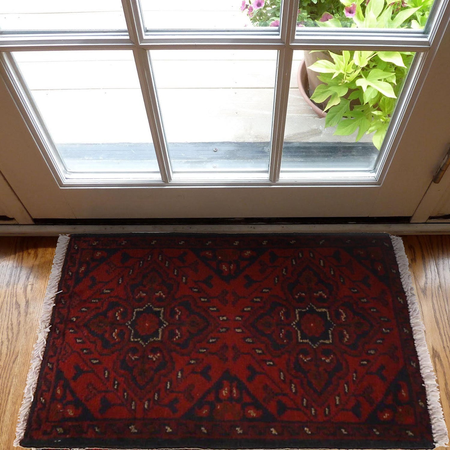 Handmade Wool Doormat Red Floral