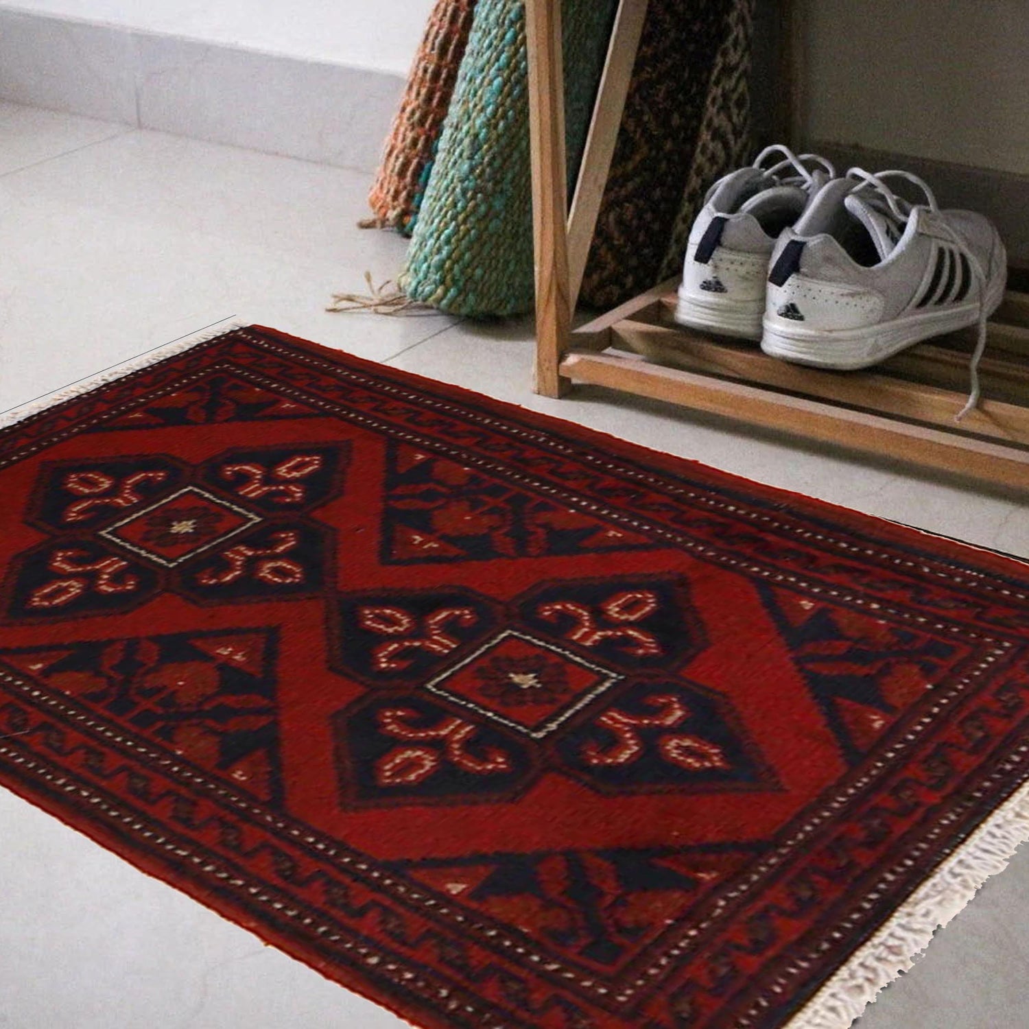Handmade Wool Doormat Red Floral