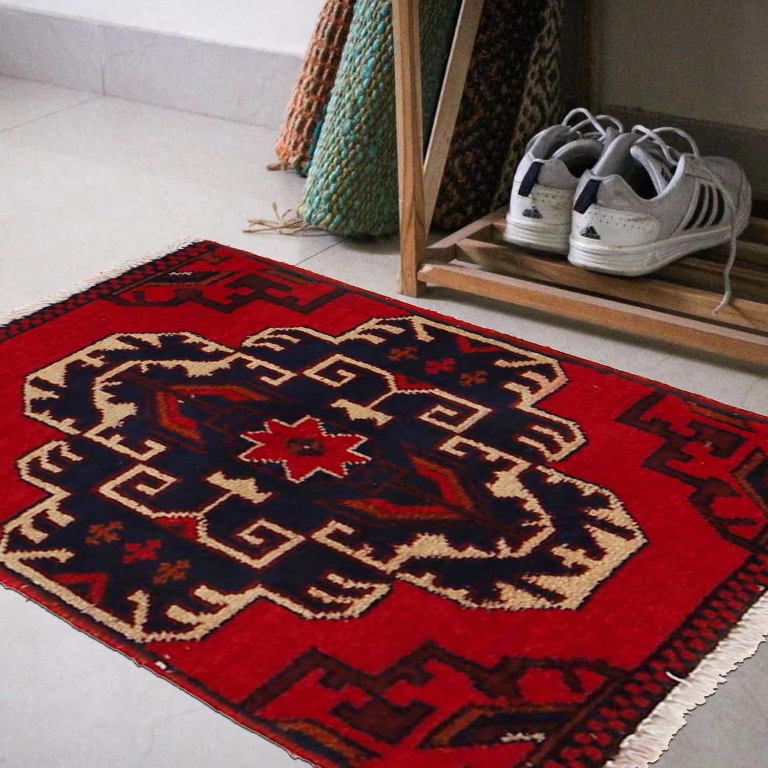 Handmade Wool Doormat Red Floral