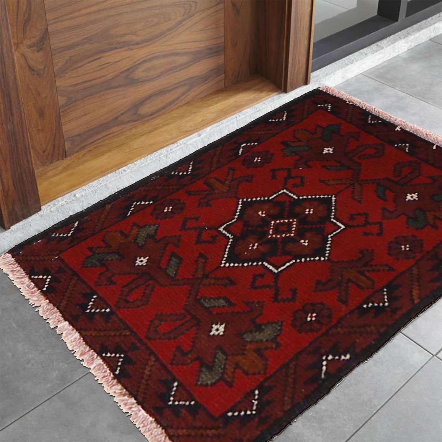 Handmade Wool Doormat Red Floral