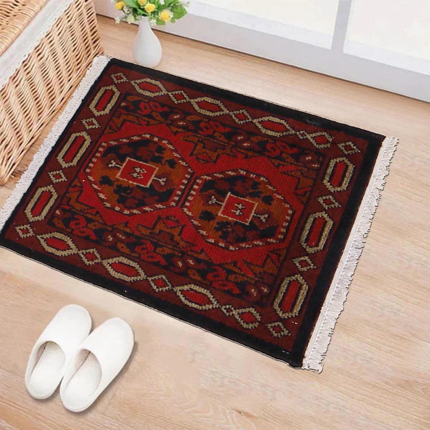 Handmade Wool Doormat Red Floral