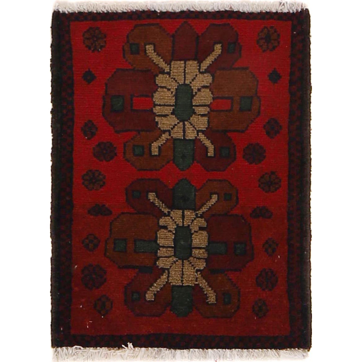 Handmade Wool Doormat Red Geometric