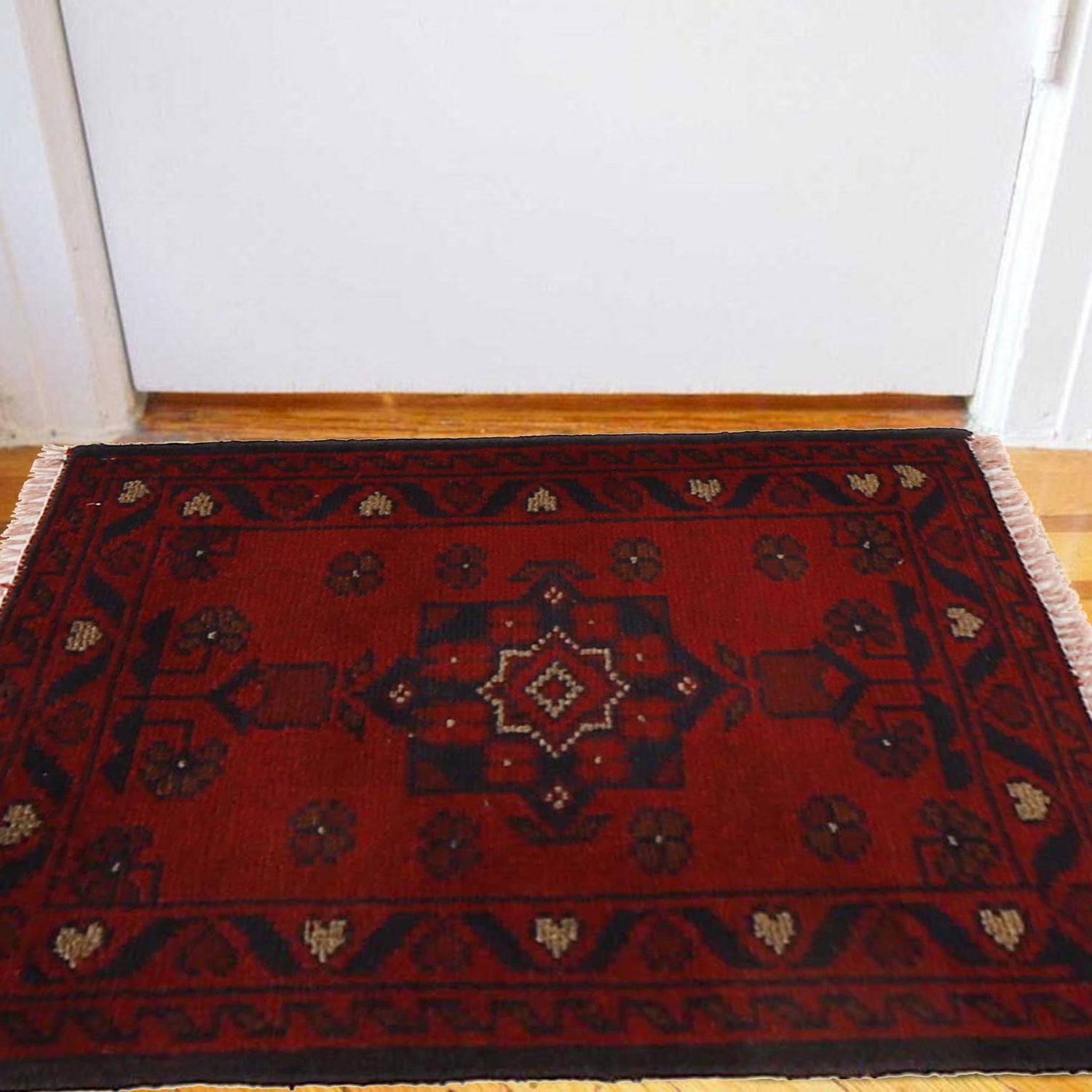 Handmade Wool Doormat Red Floral