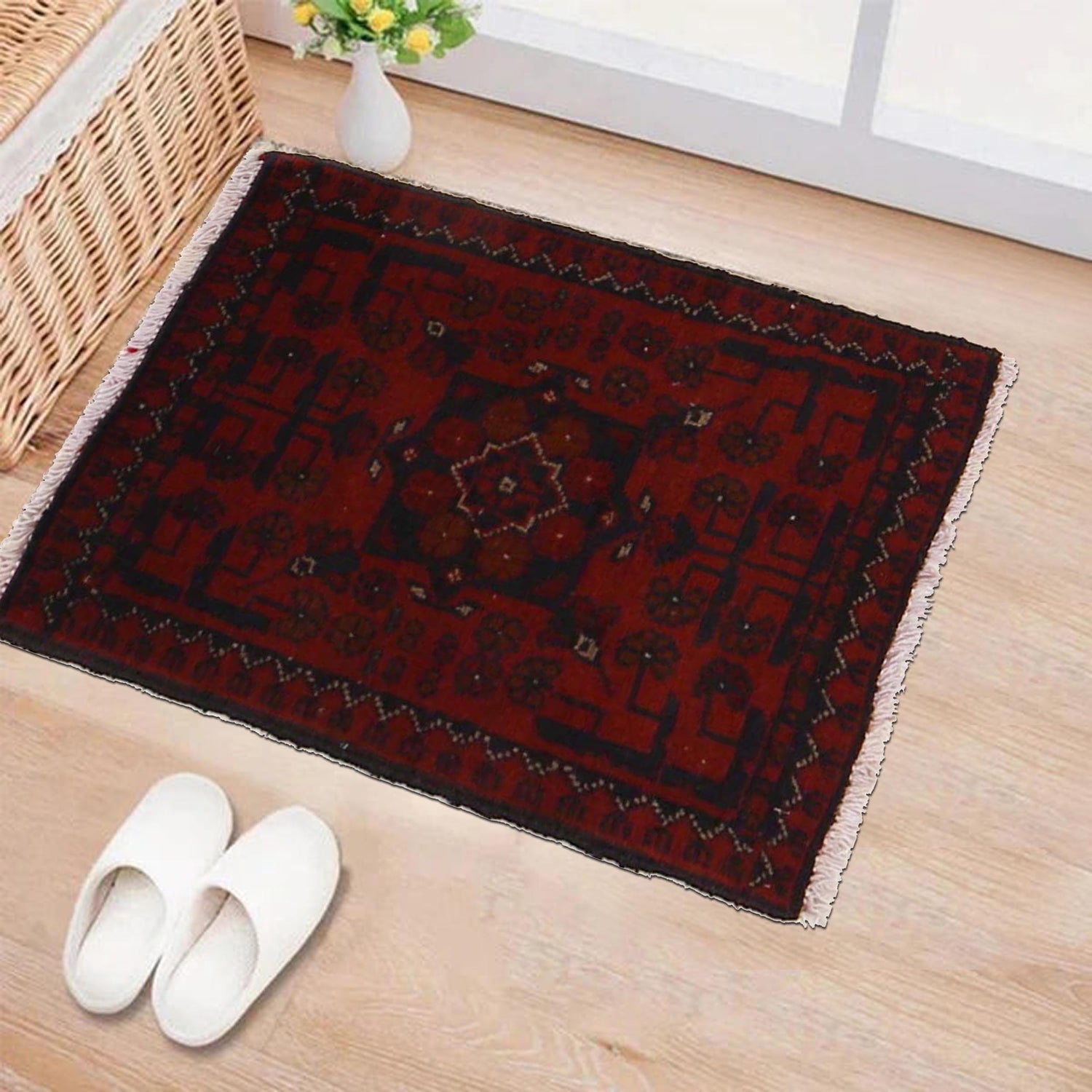 Handmade Wool Doormat Red Floral