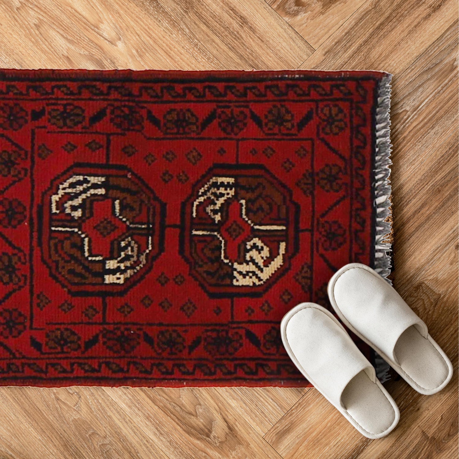 Handmade Wool Doormat Red Floral