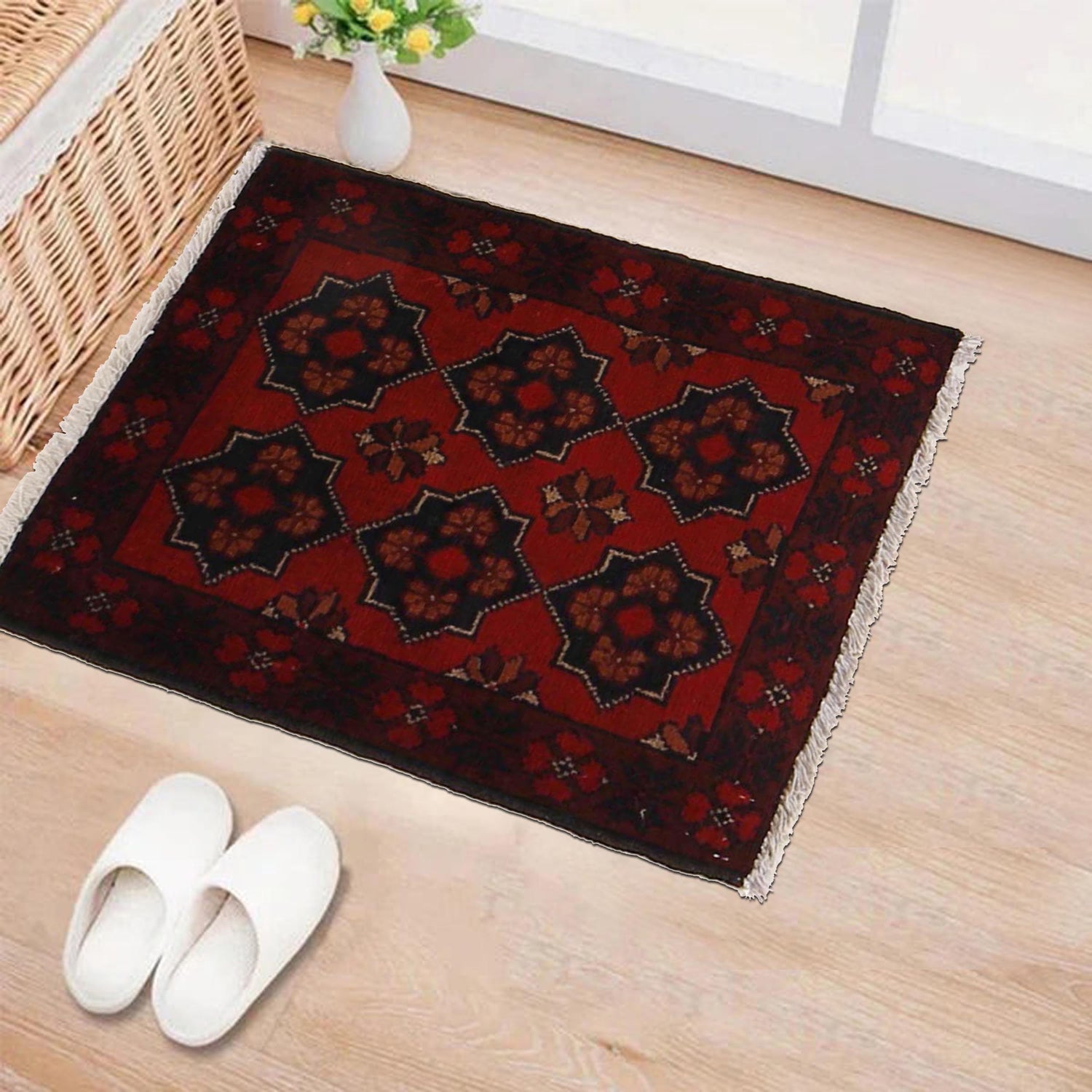 Handmade Wool Doormat Red Floral