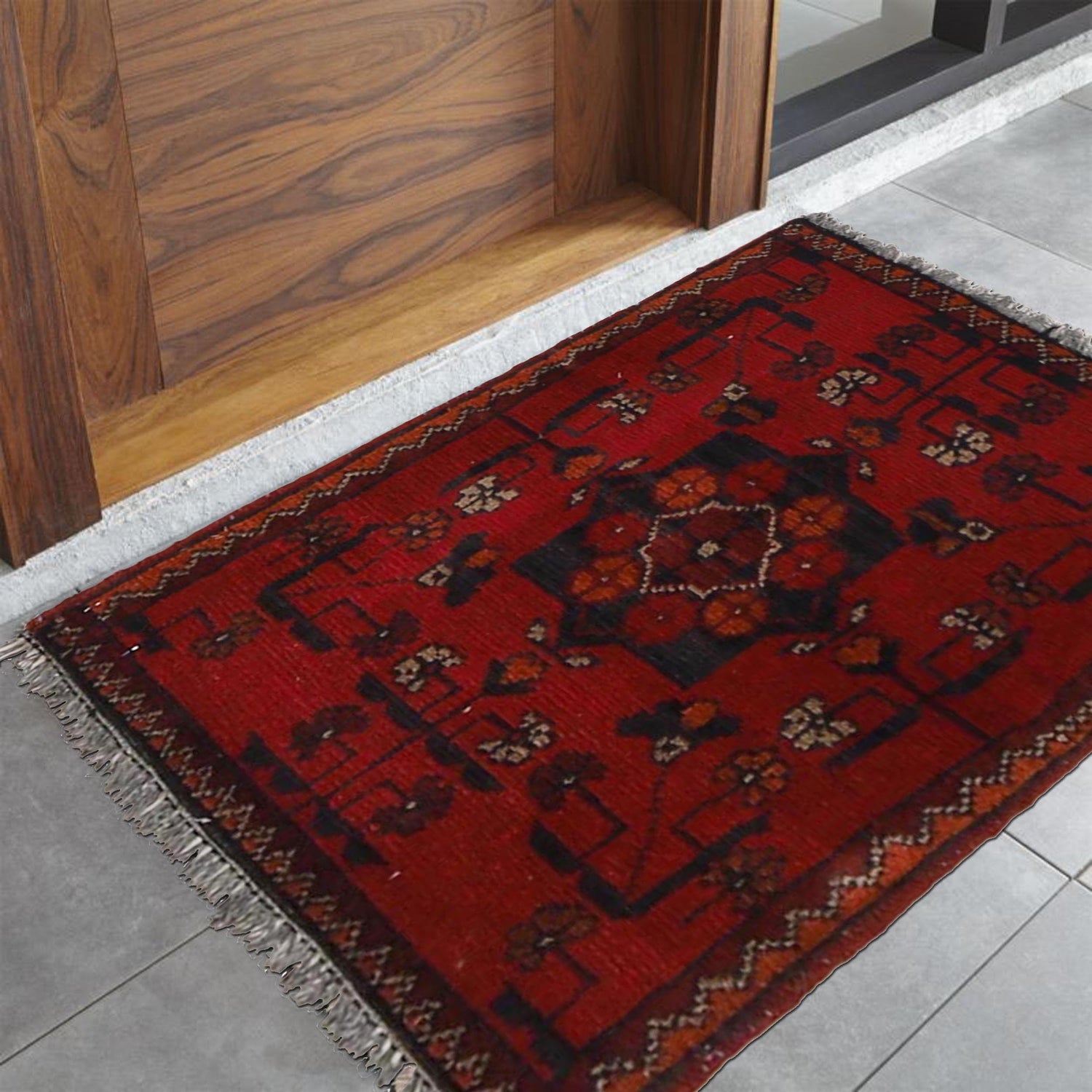 Handmade Wool Doormat Red Floral