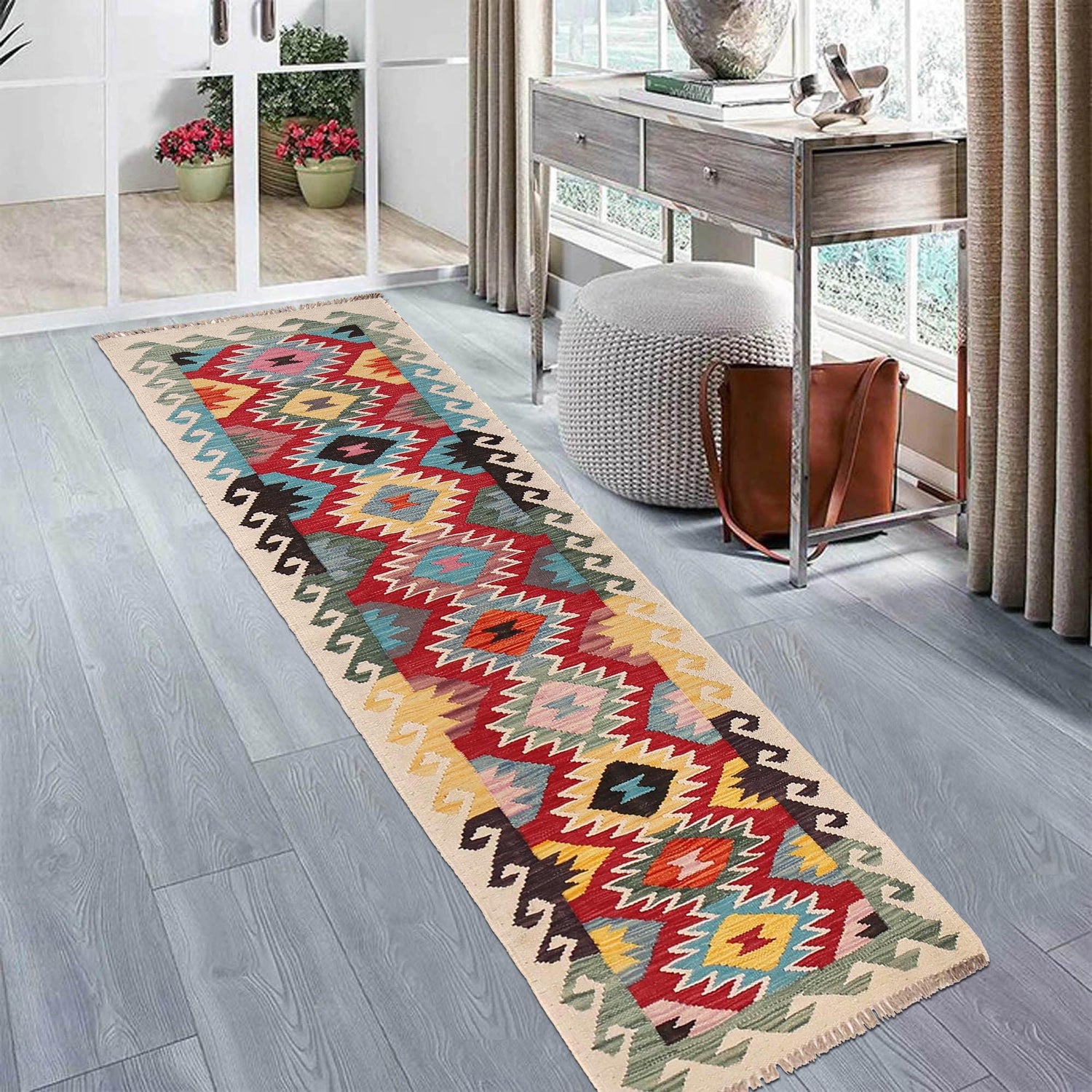 Handmade Multi Kilim Geometric 6' Runner
