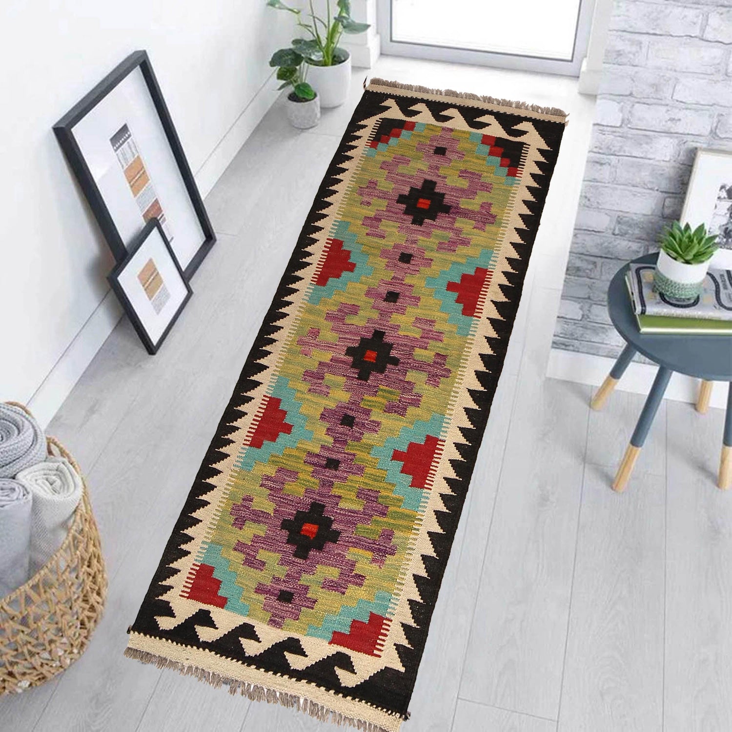 Handmade Multi Kilim Geometric 5' Runner