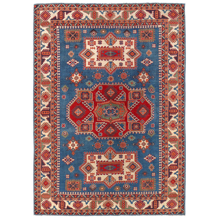 Kazak Rug Handmade Blue Medallion 7x10 ft