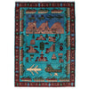 War Area Rug Handmade Blue Helicopter + Tank 4x6 ft