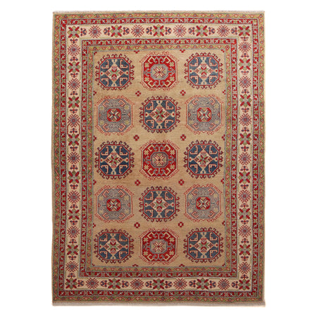 Kazak Rug Handmade Beige Medallion 7x10 ft