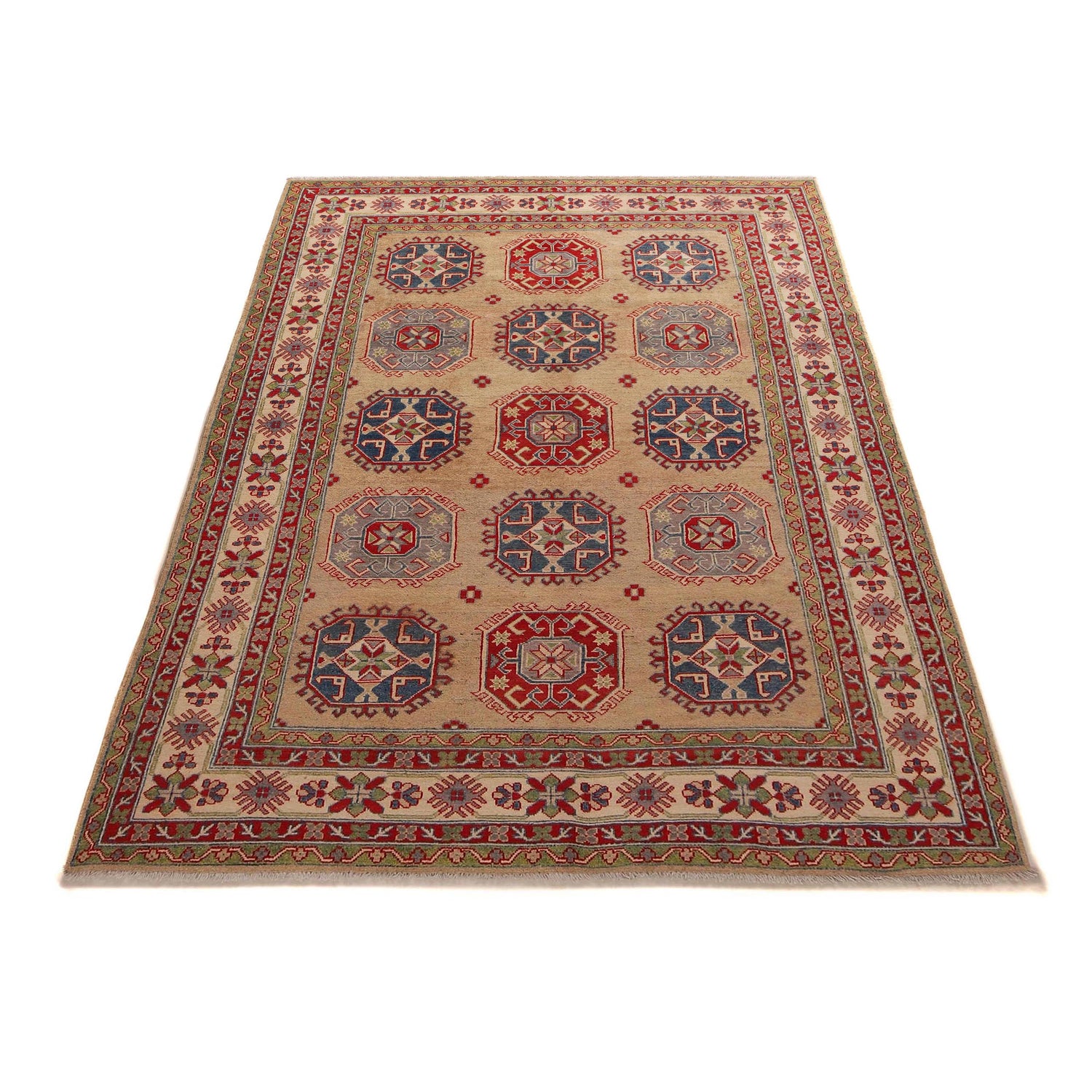 Kazak Rug Handmade Beige Medallion 7x10 ft