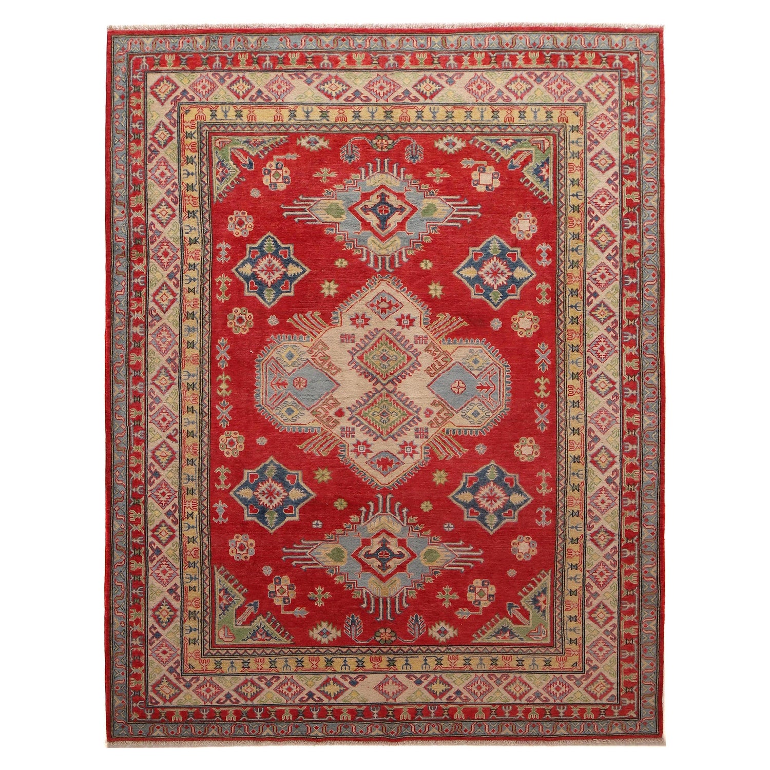 Kazak Rug Handmade Red Medallion 7x10 ft