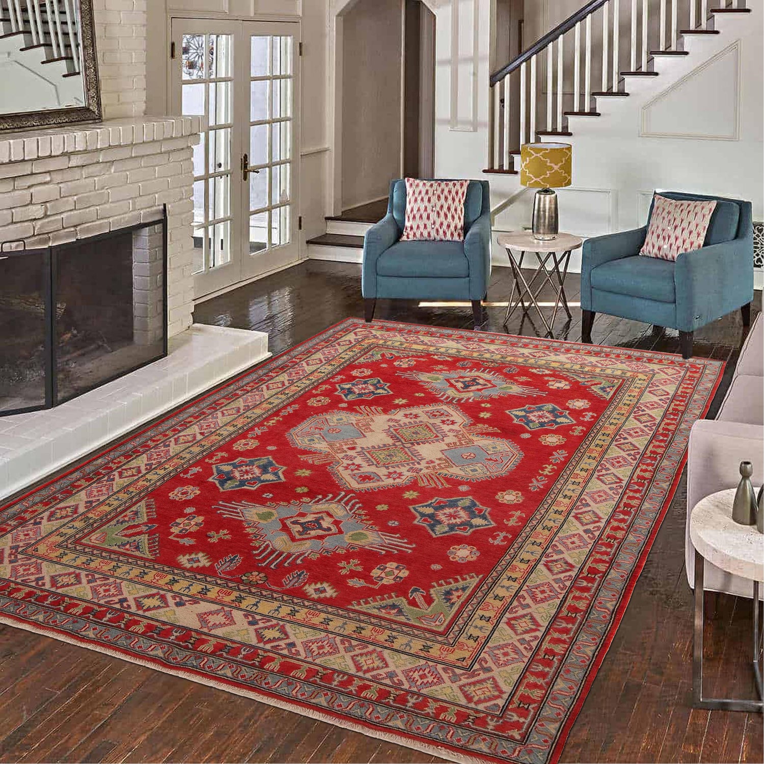 Kazak Rug Handmade Red Medallion 7x10 ft