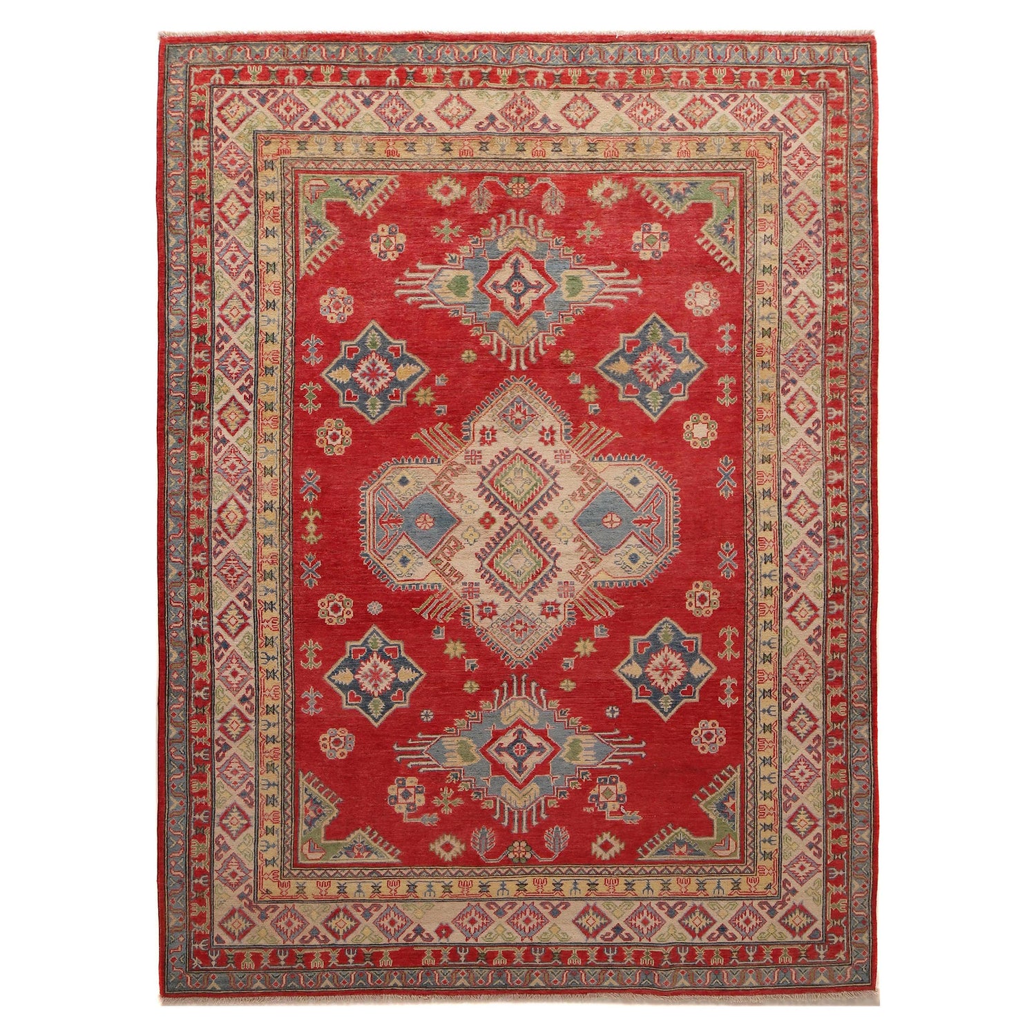 Kazak Rug Handmade Red Medallion 7x10 ft