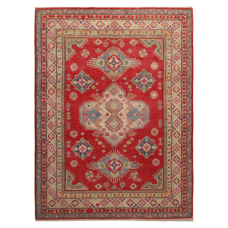 Kazak Rug Handmade Red Medallion 7x10 ft
