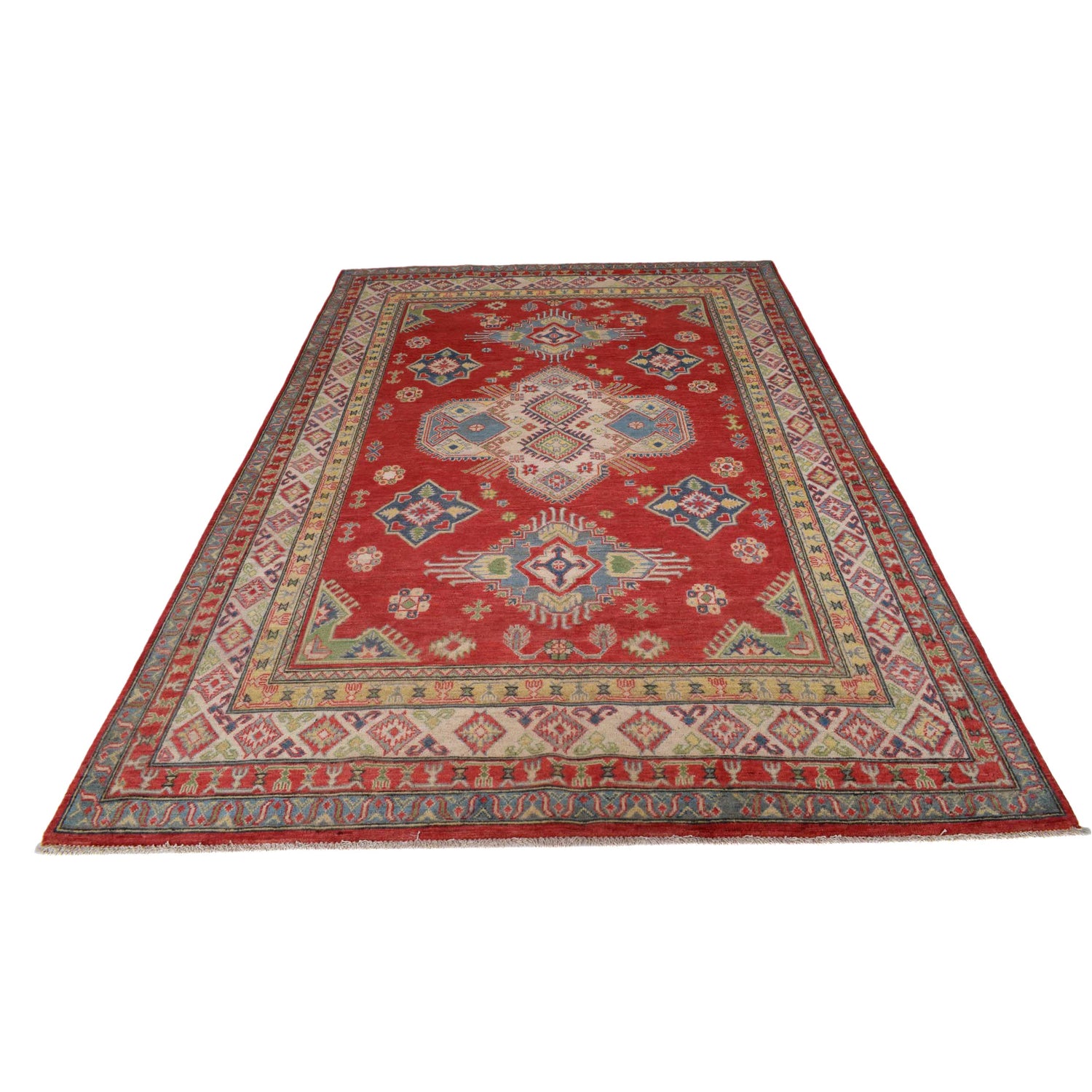 Kazak Rug Handmade Red Medallion 7x10 ft