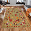 Embroidery Kilim Area Rug Handmade Green Animal 4x7 ft